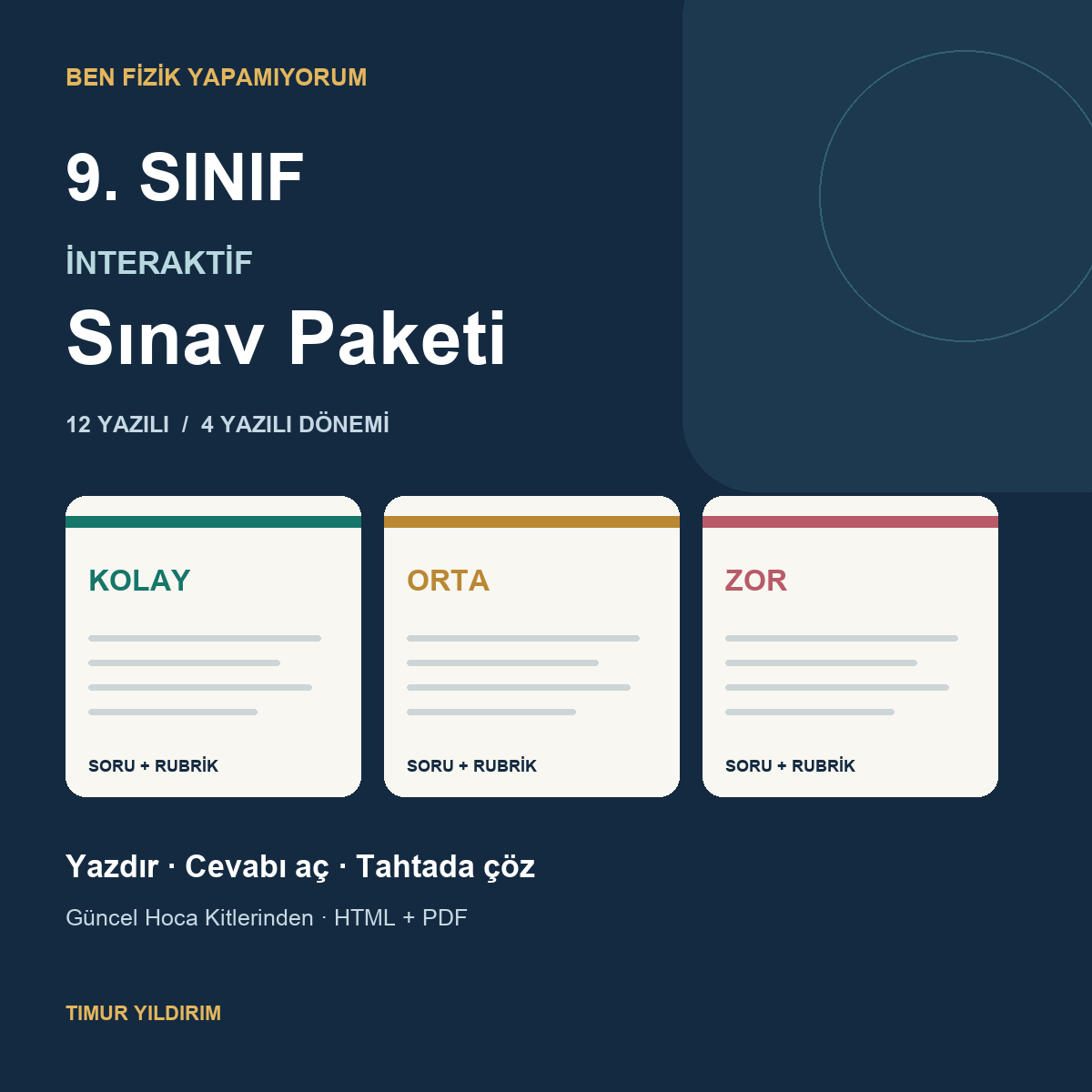 9. sınıf interaktif sınav paketi: kolay, orta, zor