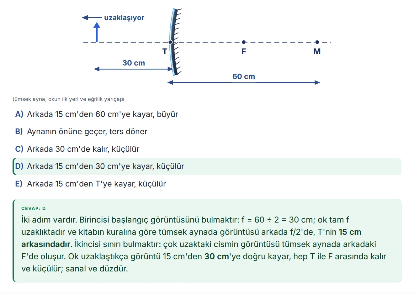 11. sınıf kitinin tahta modunda açılmış bir mini test sorusu ve adım adım çözümü