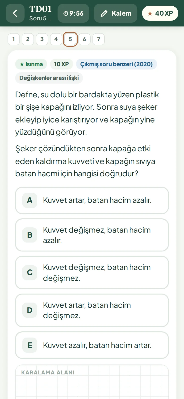 Çıkmış soru benzeri etiketli bir TYT deneme sorusu ve süre sayacı